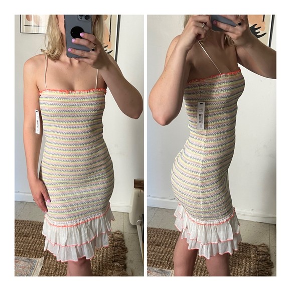 Alice + Olivia Dresses & Skirts - NEW Alice + Olivia Smocked Dress Size 2 Women's Ruffle Neon White Party